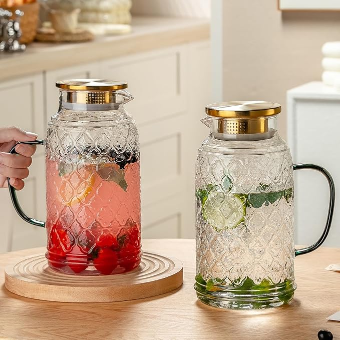 Buaic Glass Pitcher with Lid, 68 oz/2 Liter Vintage Water Pitcher, Iced Tea - Image 6