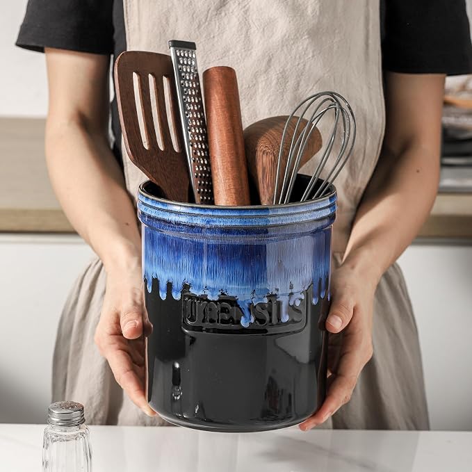 KOOV Cooking Utensil Holder, Large Ceramic Utensil Crock, Deep and Stable - Image 7