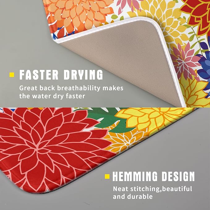Modern Floral Dish Drying Mat 16x18 in Multicolored Tropical Drying Pad - Image 3