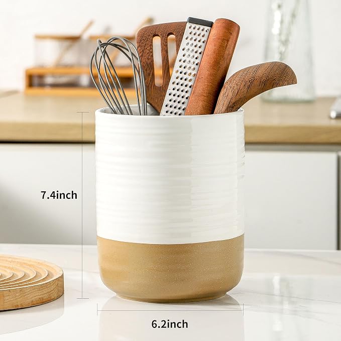 HASENSE Utensil Holder, 7.4" x 6.2" Ceramic Utensil Holder - Image 2