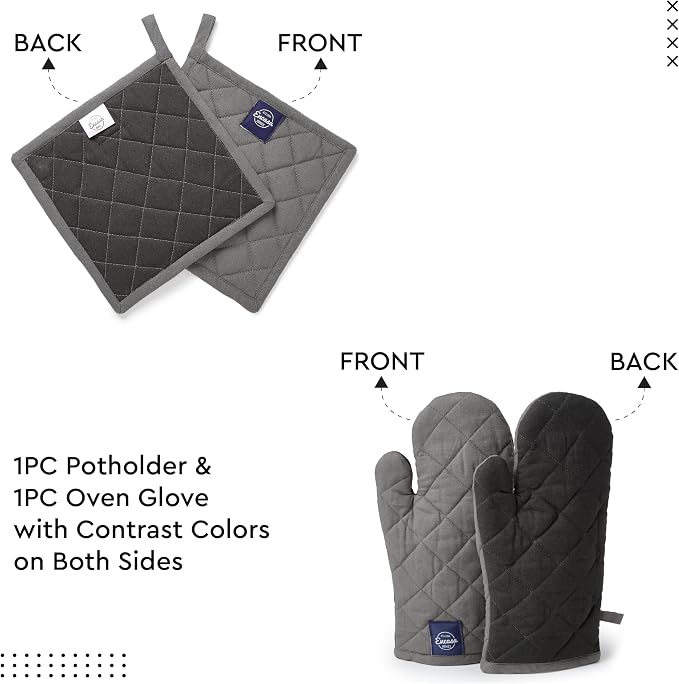 Encasa XO Heat Resistant 100% Cotton Oven Glove & Potholder Set - Image 3