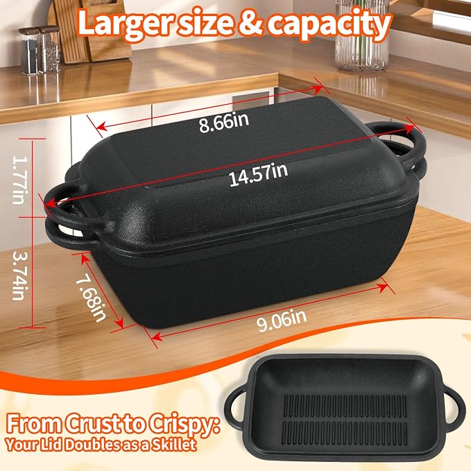 Oval Cast Iron Dutch Oven for Bread Baking, 6.35Qt Bread Baking Pan - Image 7