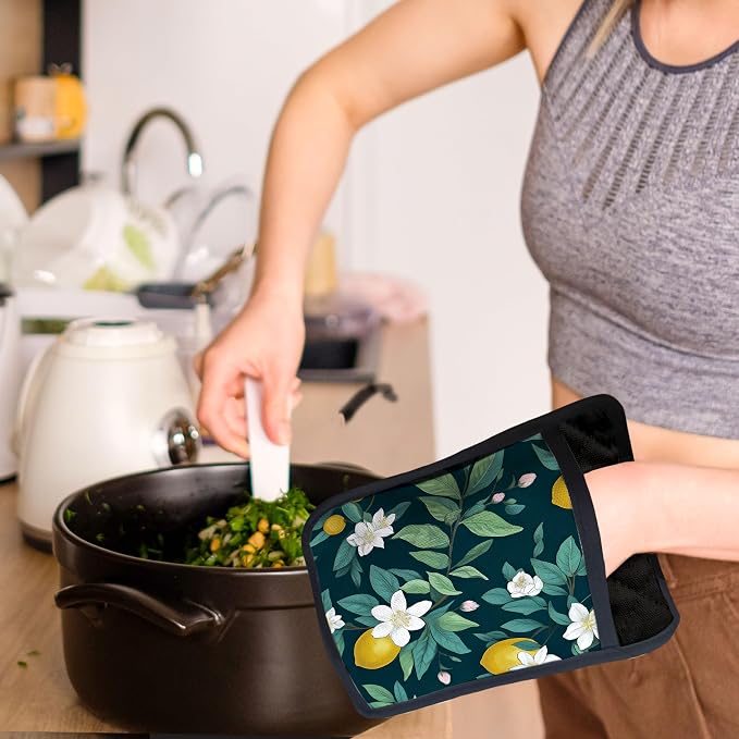 Dark Green Lemon Floral Pot Holders - Image 7