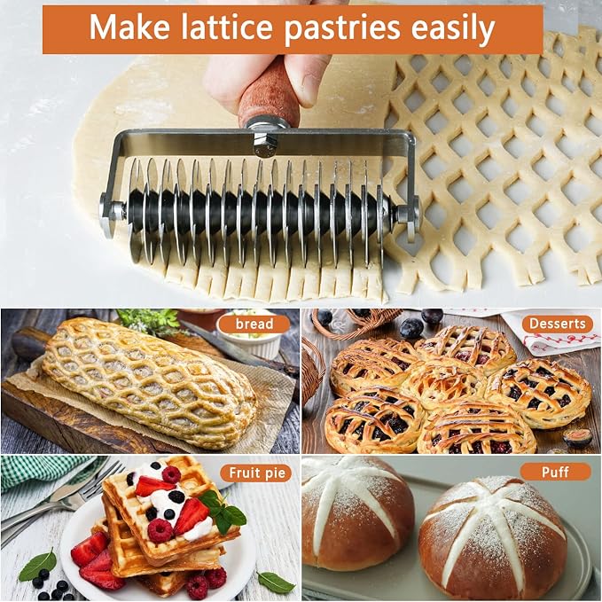 Stainless Steel Dough Lattice Top Cookie Pie Pizza Bread Pastry Crust Roller - Image 6