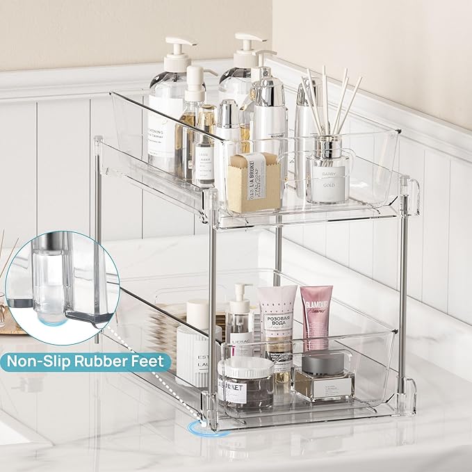 Vtopmart 8 Pack Bathroom Organizer, 2 Tier Clear Under Sink Organizers Vanity - Image 5
