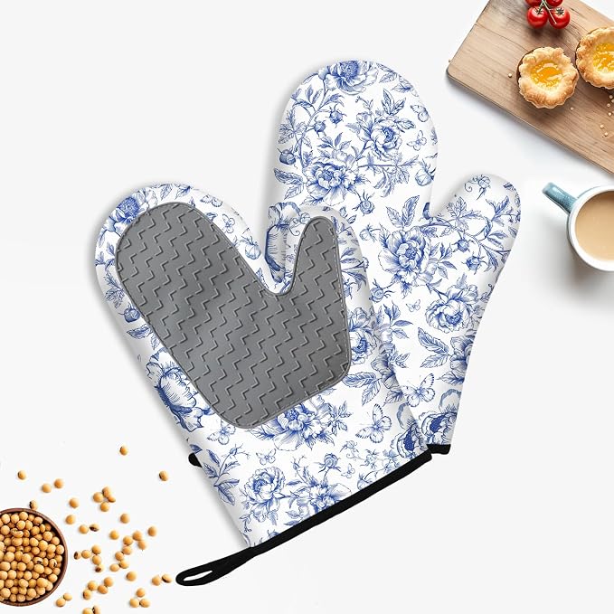 Floral Oven Mitts and Pot Holders Sets of 3, Botanical Print Heat Resistant - Image 4