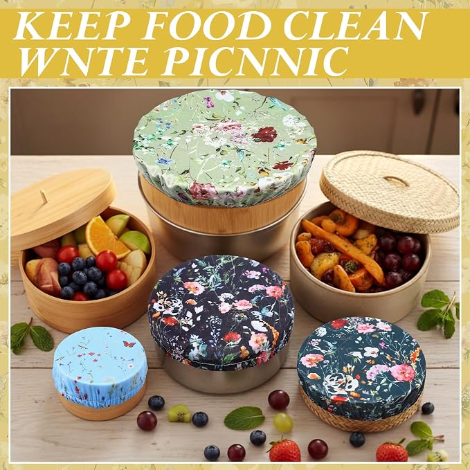 Patelai 10 Pcs Bowl Covers Reusable in 5 Size Stretch Cloth Fabric Elastic Food - Image 4