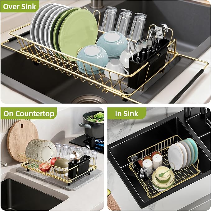 Golden Expandable Dish Drying Rack-Extra Large Stainless Steel Dish Drainer - Image 4