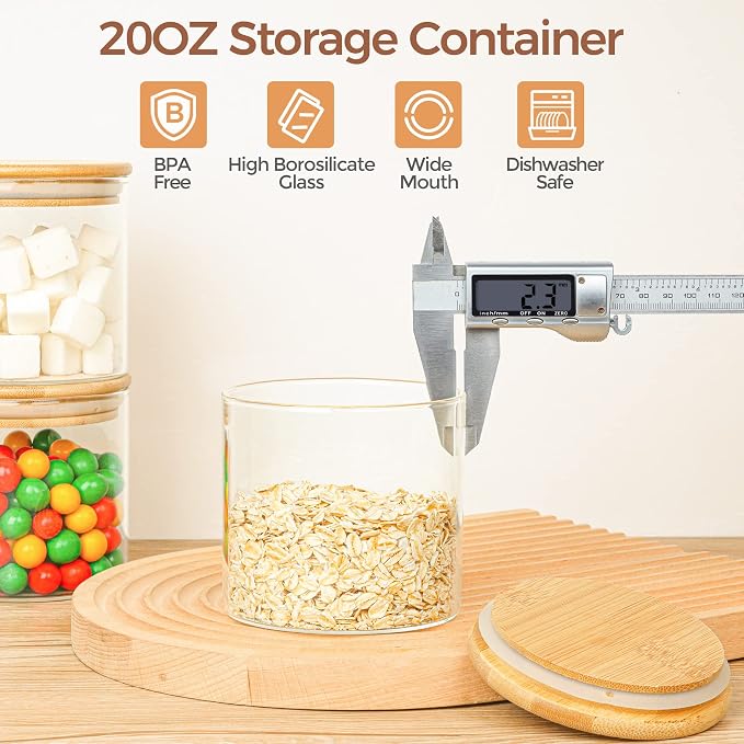 ComSaf Airtight Glass Food Storage Jars Set of 6, 0.6 Qt Clear Glass Food - Image 9