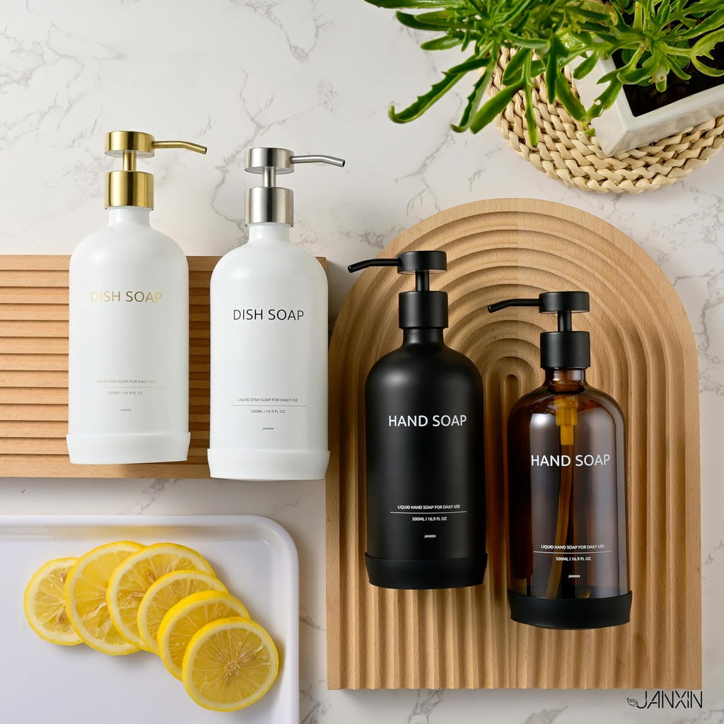 Glass Soap Dispenser Bathroom Set by Janxin, Foaming Kitchen soap