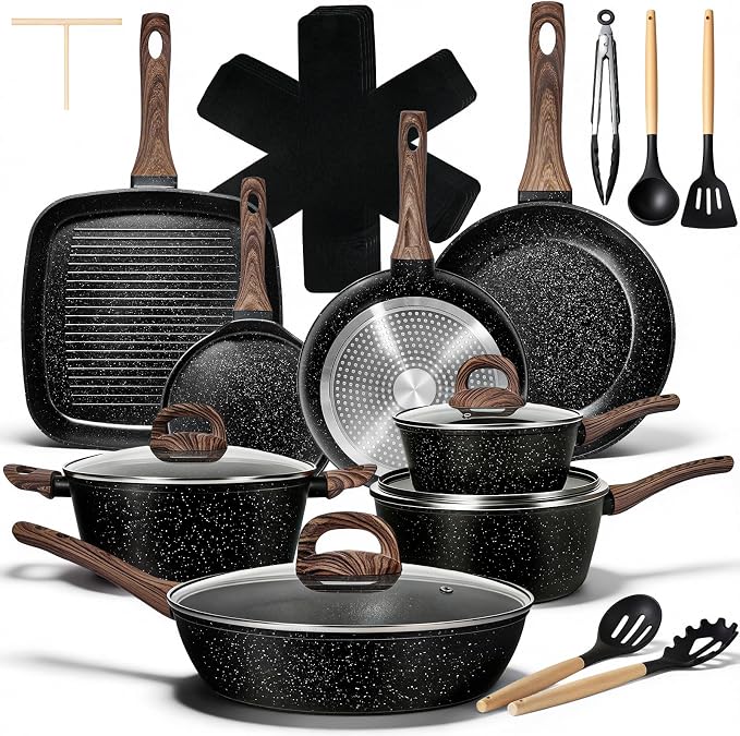 EWFEN 25 Pcs Pots and Pans Set, Nonstick Ceramic Cookware Sets, Healthy by EWFEN