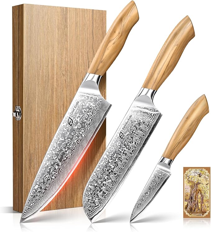 Emojoy Damascus Kitchen Knife Set, 67-Layers Damascus Knife by EMOJOY