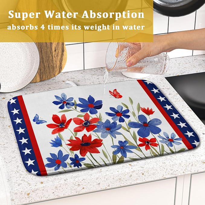 Giwawa 4th of July Flower Dish Drying Mat 16"x18" Independence Day Stars Dish - Image 7