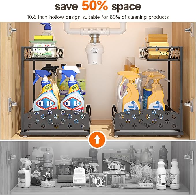 Sevenblue 2 Packs Under Sink Organizer, Height Adjustable 2 Tier Under Kitchen - Image 4