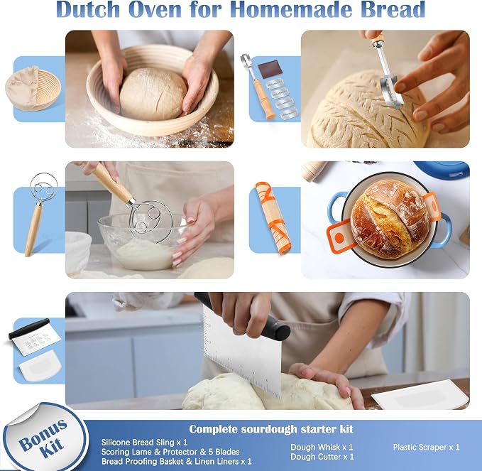 E-far Enameled Dutch Oven Pot for Bread Baking, 6QT Enameled Cast Iron Cookware - Image 3
