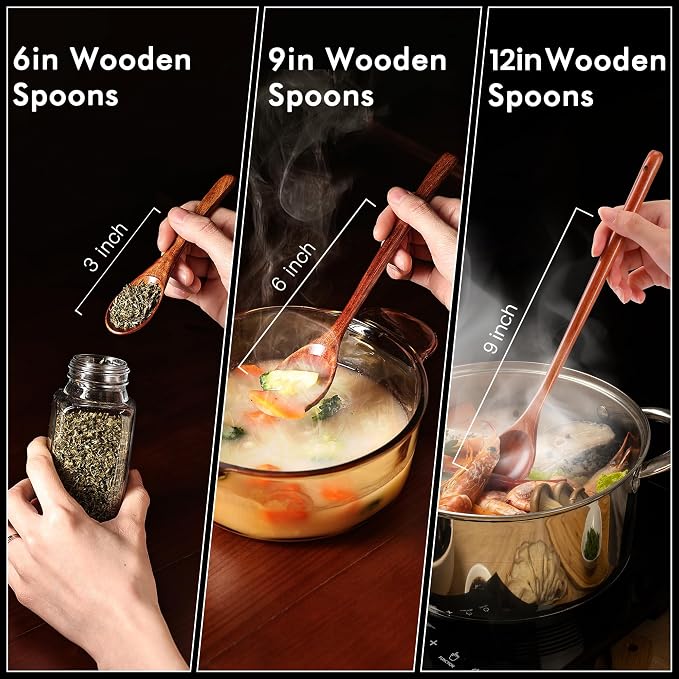 6pcs 9in Wooden Spoons, Soup Spoons Set, Long Handle Wooden Utensils - Image 4