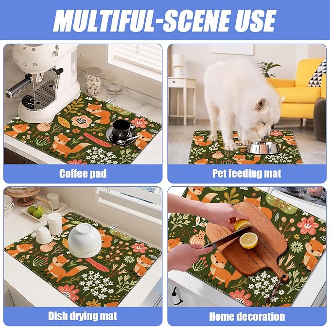 Cute Fox Dish Drying Mat for Kitchen Counter Animals Drying Pad Absorbent - Image 7