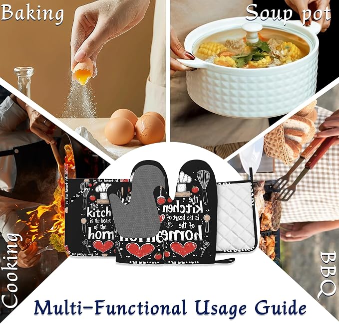 Funny Oven Mitts and Pot Holders Sets of 4 The Kitchen is The Heart of The Home - Image 7