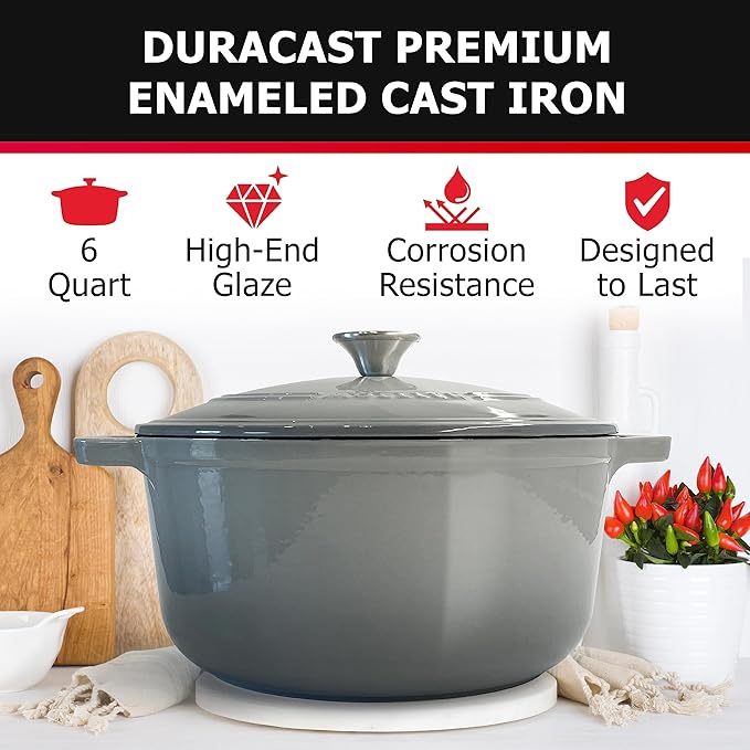Mueller 6 Quart Enameled Cast Iron Pot Dutch Oven, Heavy-Duty Oven-Safe up to - Image 2