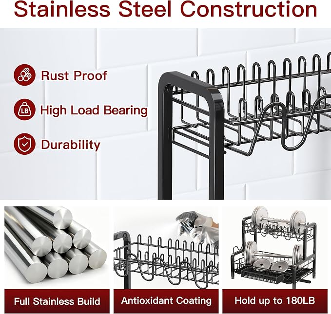 2 Tier Black Dish Drainer Drying Rack - Image 5