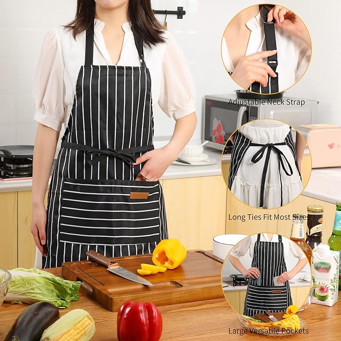 Tosewever 2 Pieces Kitchen Cooking Aprons, Cotton Polyester Blend Adjustable - Image 4