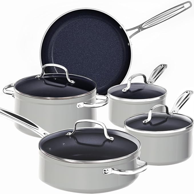 Nuwave 9pc Cookware Set Healthy Duralon Blue Ceramic Nonstick Coated, Diamond by NuWave