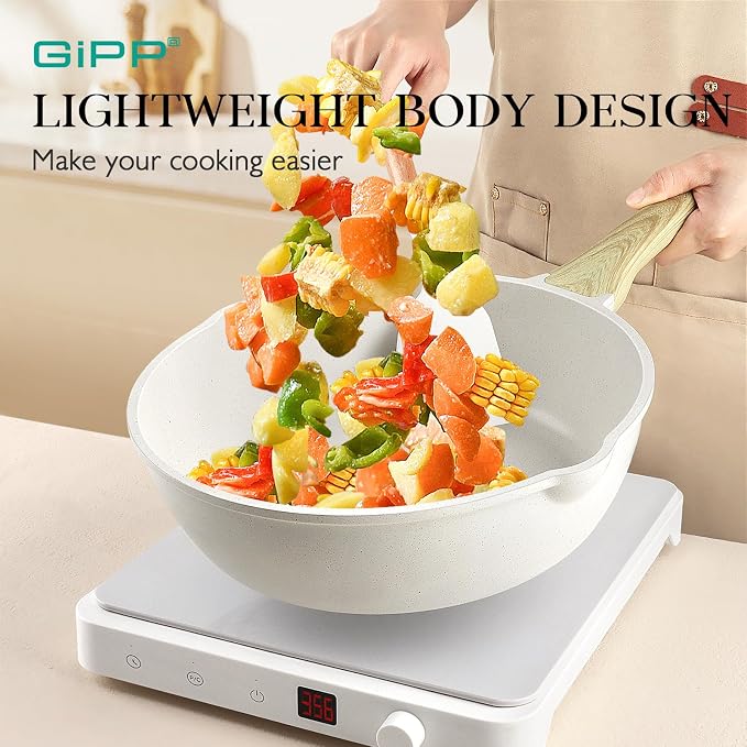GiPP 21Psc Pots and Pans Set Non Stick White Granite Kitchen Cookware Sets - Image 6