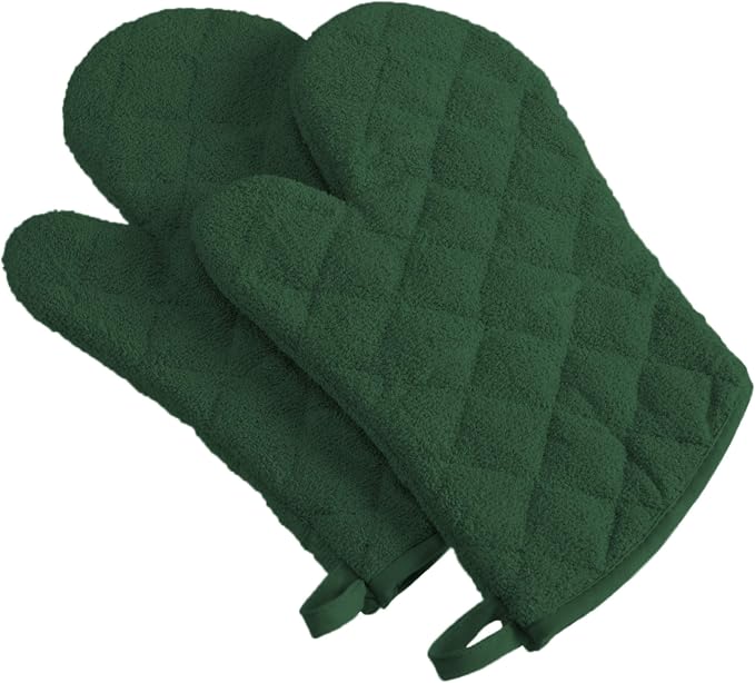 DII Basic Terry Collection 100% Cotton Quilted, Oven Mitt, Dark Green, 2 Piece - Image 6