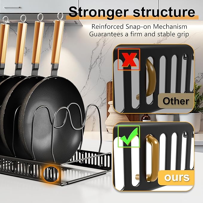 Pots and Pans Organizer Rack for Under Cabinet Expandable Pot Lid holders - Image 6