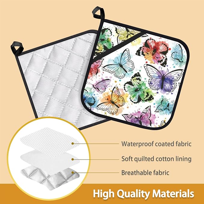 Butterfly Color Pot Holder Set of 2, Heat Resistant Potholders Oven Hot Pads - Image 3