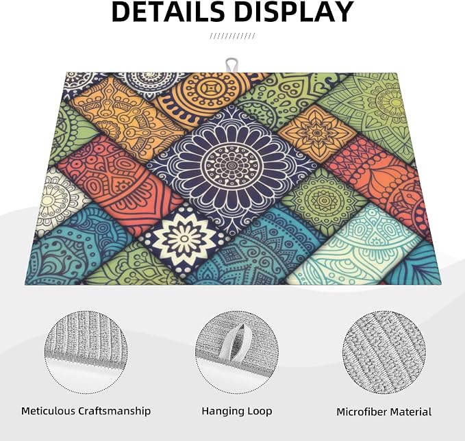 Retro Boho Dish Drying Mat 18x24 Inch, Microfiber Absorbent Fast Dry Mat - Image 3