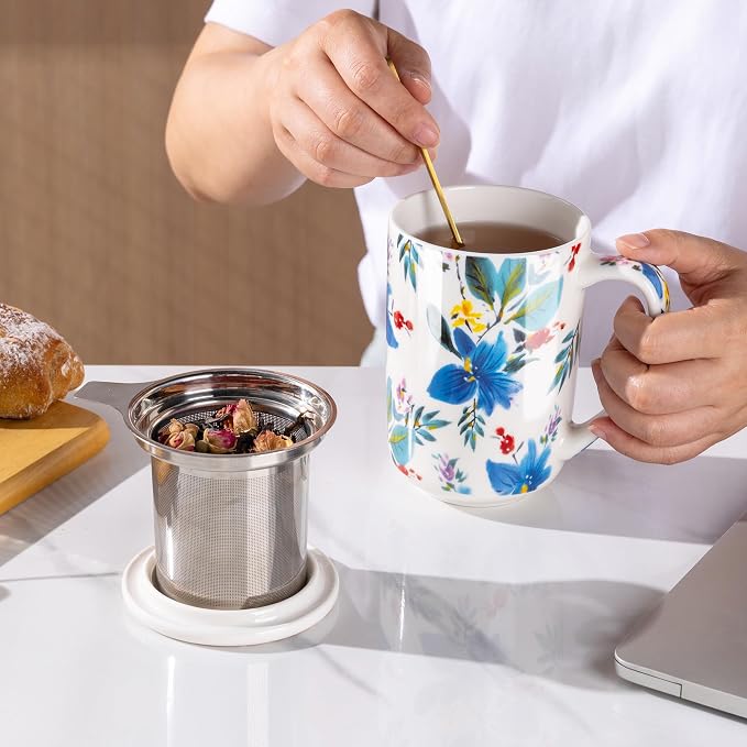 AmorArc Porcelain Tea Mug with Infuser and Lids, 18 Oz Coffee Cup Strainer with - Image 6