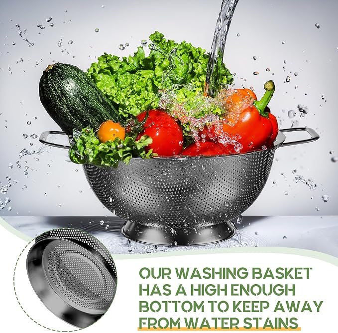 Bokon 3 Pcs Stainless Steel Colander Set Colander Bowl and Sieves 1/3/5 Quart - Image 4