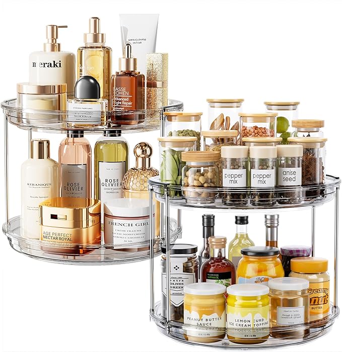 LAMU 2 Pack 2 Tier Lazy Susan Turntable Organizer 10.6'' Rotating Spice Rack by YourHome-OrganizationHelper