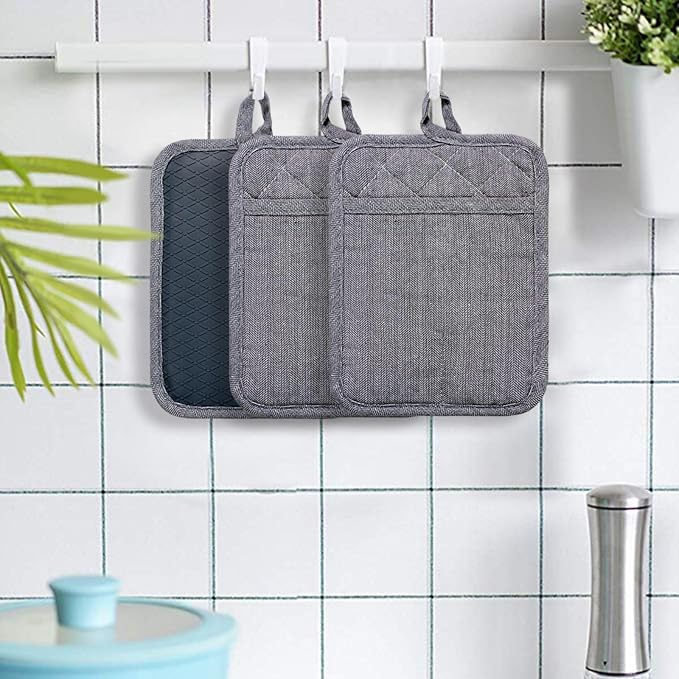 Pot Holders Yarn-Dyed Set of 3 Non Slip Silicone Kitchen Lines Heat Resistant - Image 7