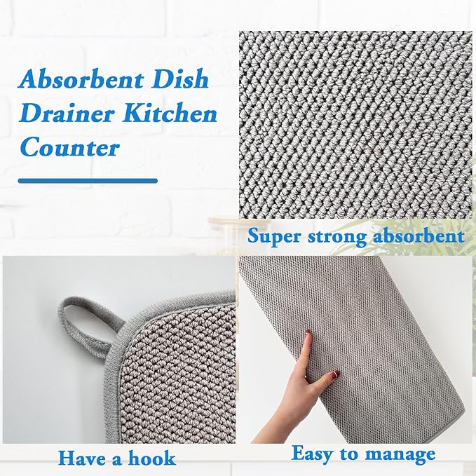 2 Pack Large Dish Drying Mat, 24x17 Inch Absorbent Microfiber Dishes Drainer - Image 3