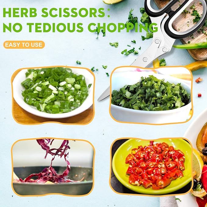 Herb Scissors with 5 Blades and Cover, Kitchen Herb Cutter with Cleaning Comb - Image 6