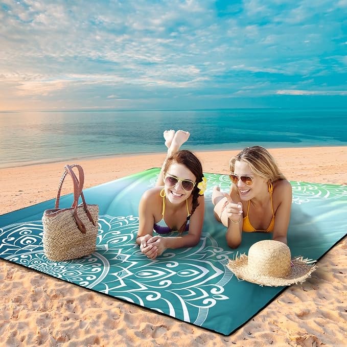 WIWIGO Beach Blanket Waterproof Sandproof Beach Mat 79" X 83"/10'x9'for 2-8 - Image 6
