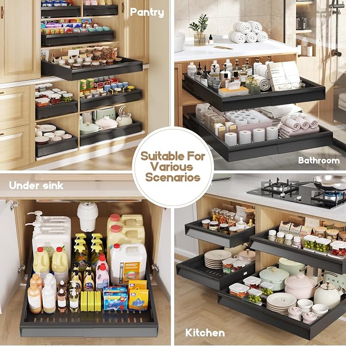 Seinloes 4 Pack Pull Out Cabinet Organizer - Image 6