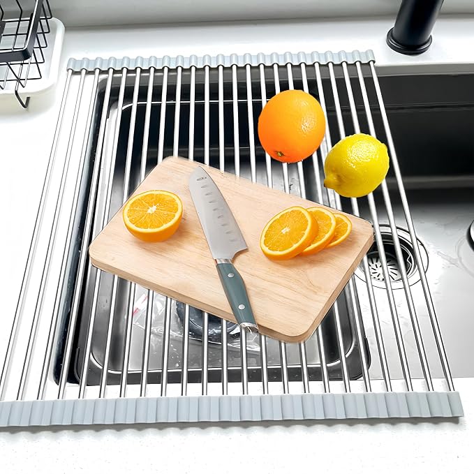 Roll Up Dish Drying Rack, 21.3" x 15.8" Over The Sink Dish Drying Rack by Sayehuanye
