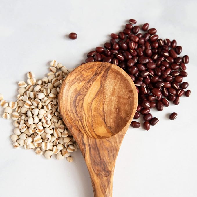 12 Inch Olive Wood Round Spoon, Natural and Organic Olivewood - Image 4
