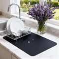 Black Dish Drying Mat – Super Absorbent, Non-Slip, 16x12 in