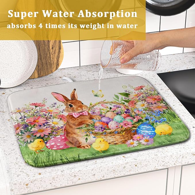 Spring Easter Dish Drying Mat for Kitchen Counter Colorful Egg Holiday - Image 7
