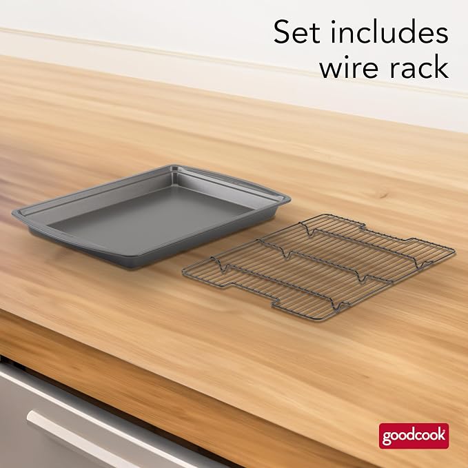 GoodCook 15” x 10.5” Nonstick Carbon Steel Baking Pan & Raised Wire Rack – - Image 2