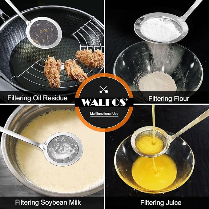 Walfos Skimmer Spoon, 304 Stainless Steel Fine Mesh Strainer, Foam Strainer Oil - Image 6