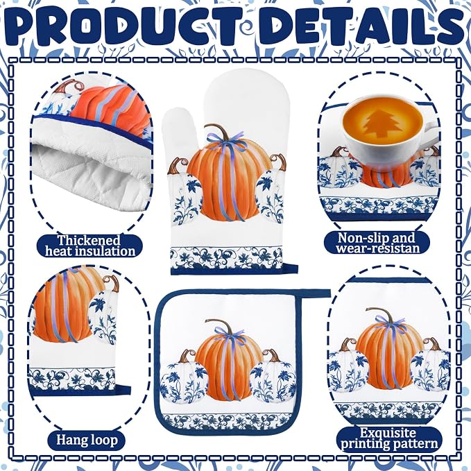 Fanfanwin 10 Pcs Thanksgiving Pumpkin Kitchen Decor Set Kitchen Towels Pot - Image 4