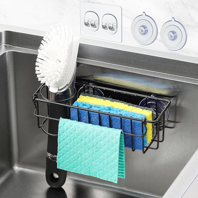 3-In-1 Sponge Holder for Kitchen Sink, 2 Type Suspension Options, Hanging Sink by MakeLifeBetterEasier