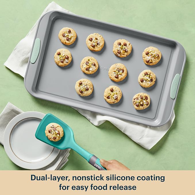 Pyrex 3-Piece Metal Cookie & Muffin Sheet Bakeware Set, Lightweight Stainless - Image 5