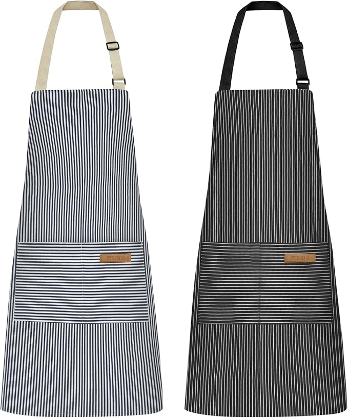 NLUS 2 Pcs Kitchen Cooking Aprons, Poly/Cotton Blend Adjustable Soft Bib Stripe by NLUS
