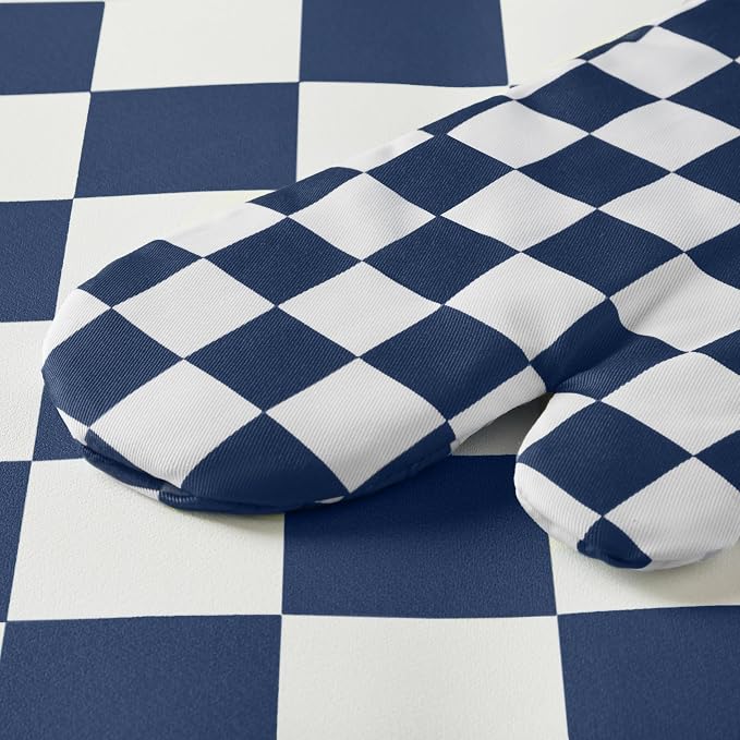Ohocut Navy Blue Checkered Oven Mitts Heat Resistant, Vintage Retro - Image 6